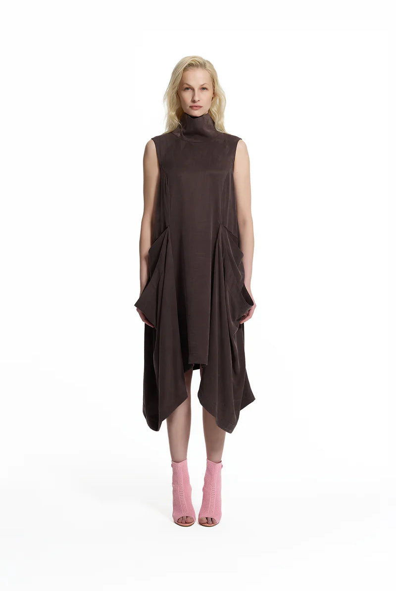 VESTIDO VDR MANGA CAVA COM FOLHOS ASSIMÉTRICO - Carla Valente
