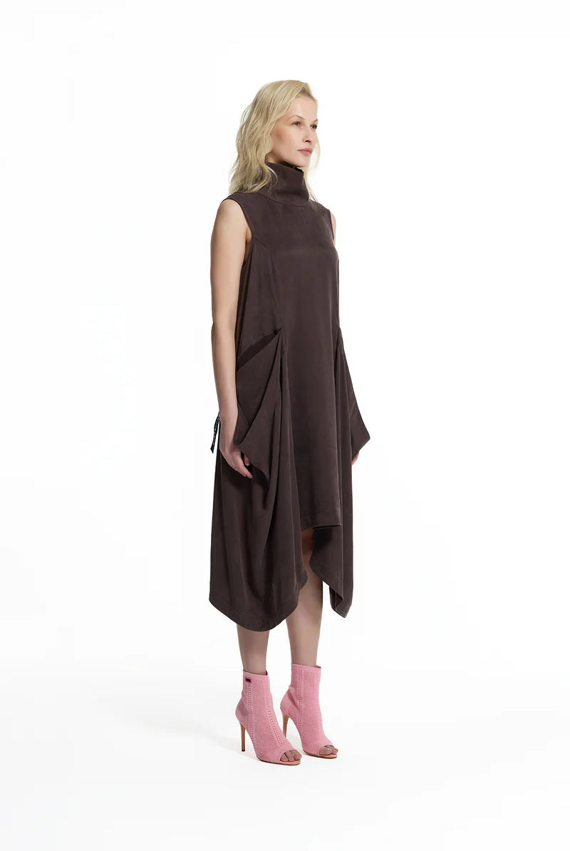 VESTIDO VDR MANGA CAVA COM FOLHOS ASSIMÉTRICO - Carla Valente