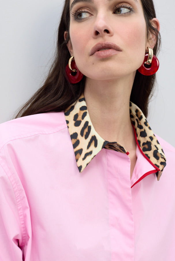 CAMISA LOLA CASADEMUNT EM POPELINE COM PUNHOS E GOLA ANML PRINT - Carla Valente
