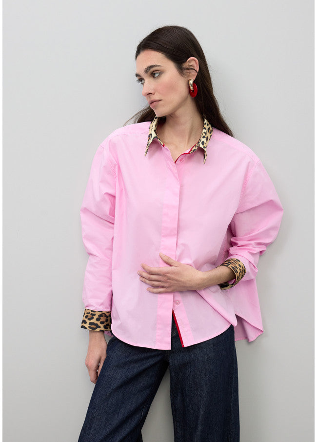 CAMISA LOLA CASADEMUNT EM POPELINE COM PUNHOS E GOLA ANML PRINT - Carla Valente
