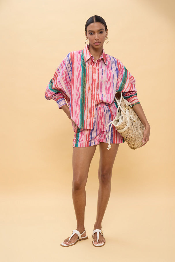 CAMISA LOLA CASADEMUNT OVERSIZE RISCAS MULTICOLOR LÚREX - Carla Valente