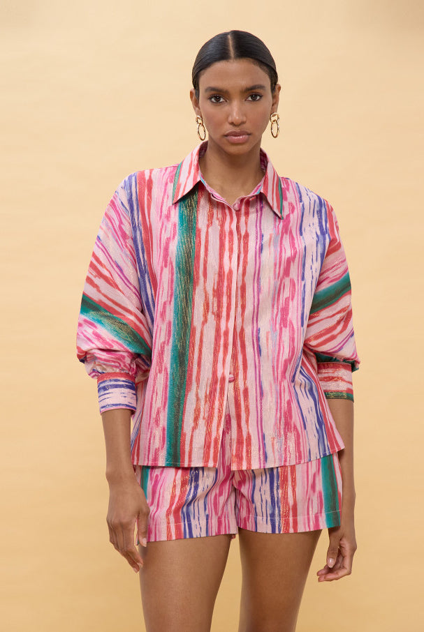CAMISA LOLA CASADEMUNT OVERSIZE RISCAS MULTICOLOR LÚREX - Carla Valente