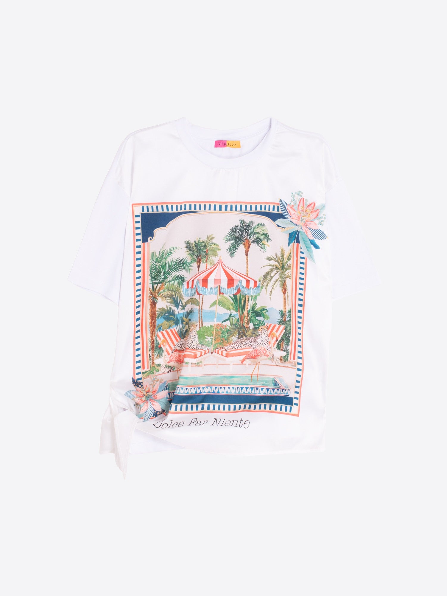T-SHIRT VILAGALLO COM ESTAMPA DOLCE FAR NIENTE NÓ LATERAL - Carla Valente