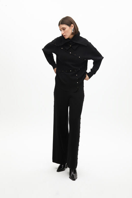 CALÇA LOLA CASADMMNT RETA DE MALHA TACHAS LATERAIS - Carla Valente