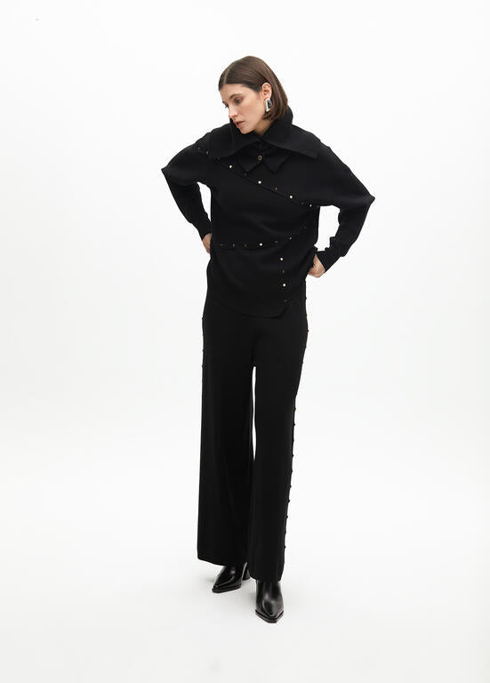 CALÇA LOLA CASADMMNT RETA DE MALHA TACHAS LATERAIS - Carla Valente