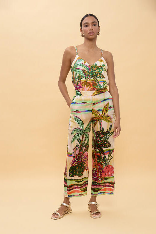 PANTALONA LOLA CASADMNT ESTAMPADAS COM PALMEIRAS MULTICOLORIDAS - Carla Valente