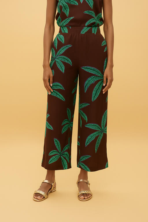 PANTALONA LOLA CASADEMNT DE FUNDO CASTANHO COM PALMEIRAS - Carla Valente