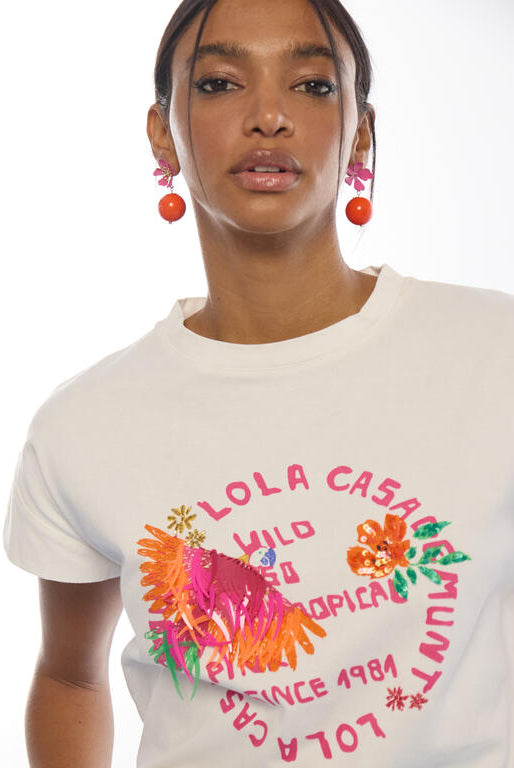 T-SHIRT LOLA CASADMNT DE PAPAGAIO COM PENAS - Carla Valente