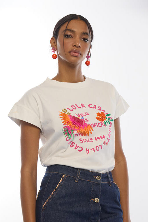 T-SHIRT LOLA CASADMNT DE PAPAGAIO COM PENAS - Carla Valente
