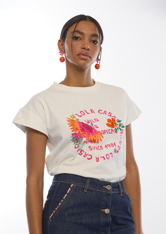 T-SHIRT LOLA CASADMNT DE PAPAGAIO COM PENAS - Carla Valente