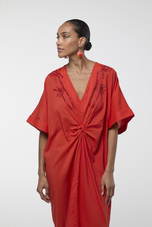 VESTIDO LOLA CASADEMUNT MIDI DE LINHO NÓ FRONTAL - Carla Valente