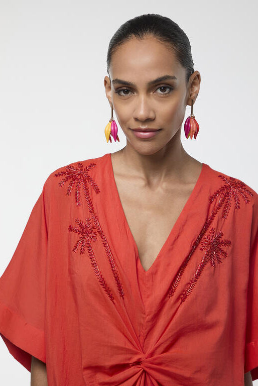 VESTIDO LOLA CASADEMUNT MIDI DE LINHO NÓ FRONTAL - Carla Valente