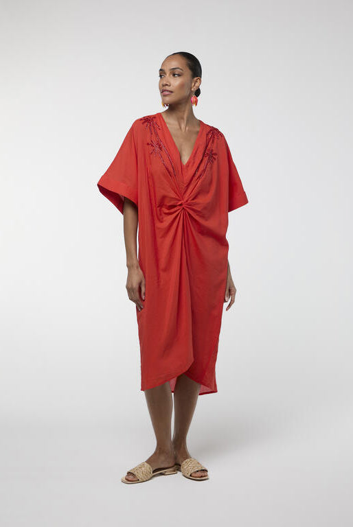 VESTIDO LOLA CASADEMUNT MIDI DE LINHO NÓ FRONTAL - Carla Valente