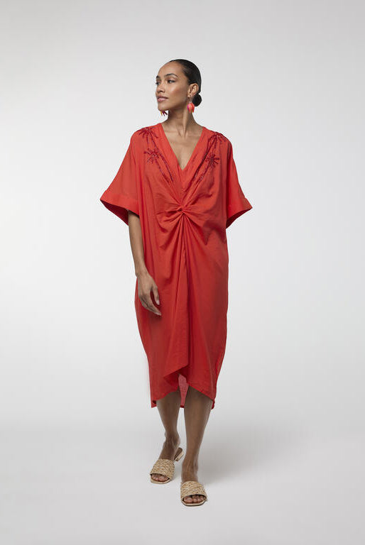 VESTIDO LOLA CASADEMUNT MIDI DE LINHO NÓ FRONTAL - Carla Valente