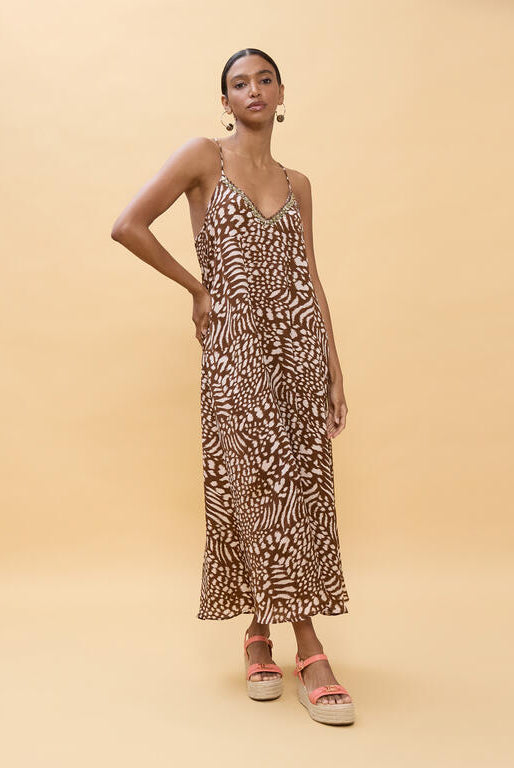 VESTIDO LOLA CASADMNT LONGO DE ALÇAS COM ESTAMPADO DE MANCHADO - Carla Valente