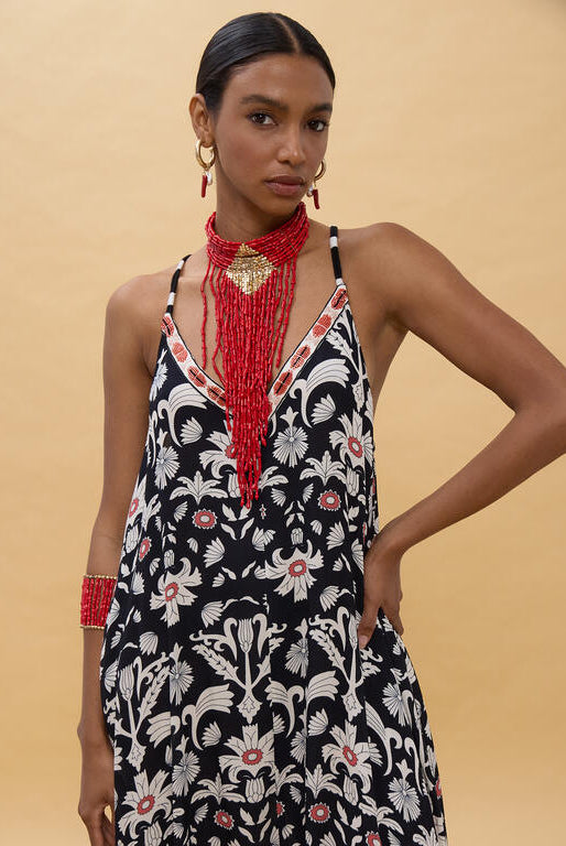 VESTIDO LOLA CASADEMUNT LONGO ESTAMPADO ÉTNICO COM ALÇAS - Carla Valente