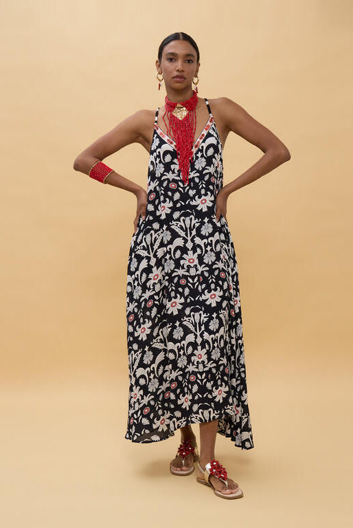 VESTIDO LOLA CASADEMUNT LONGO ESTAMPADO ÉTNICO COM ALÇAS - Carla Valente