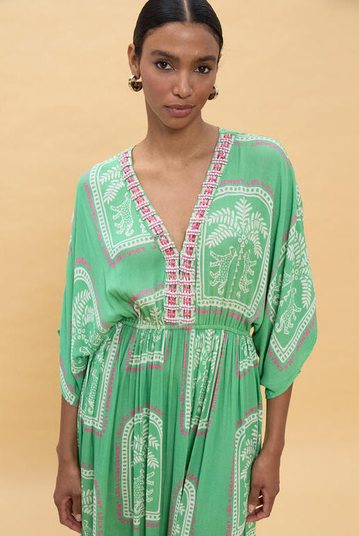 VESTIDO LOLA CASADEMUNT LONGO MANGAS LARGAS ESTAMPA THAI - Carla Valente