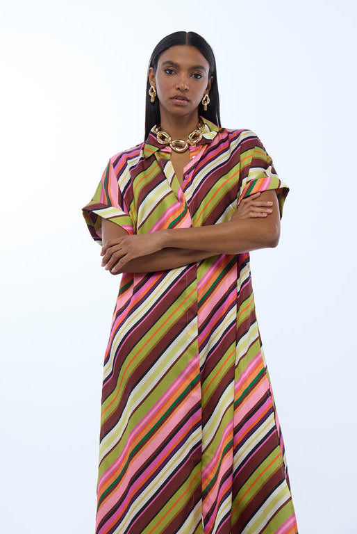 VESTIDO LOLA CASADMNT ACETINADO COM PADRÃO DE RISCA - Carla Valente