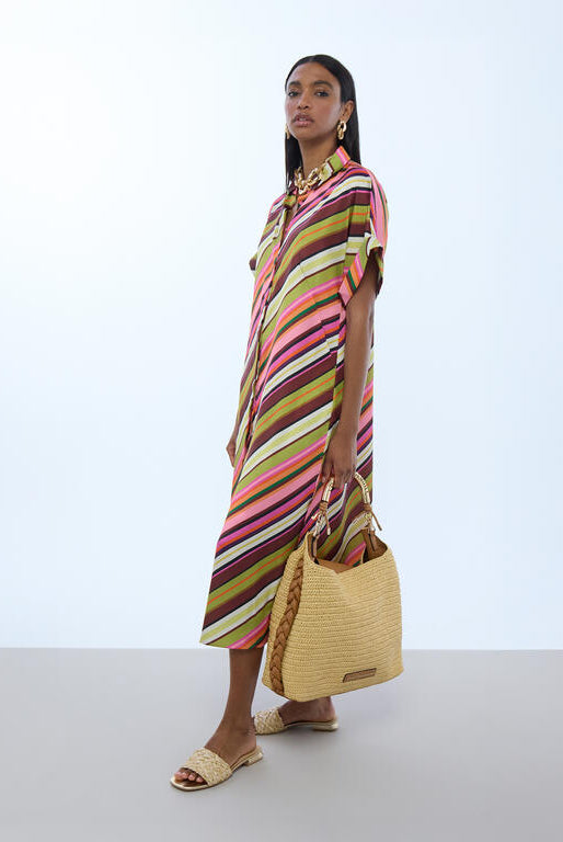 VESTIDO LOLA CASADMNT ACETINADO COM PADRÃO DE RISCA - Carla Valente