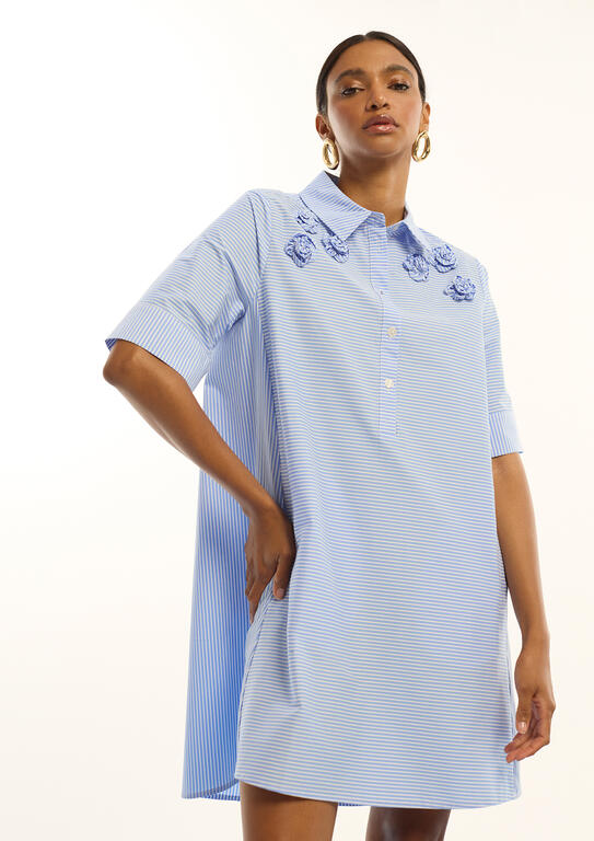 VESTIDO LOLA CASADMNT CURTO POPELIN RISCAS FLORES - Carla Valente