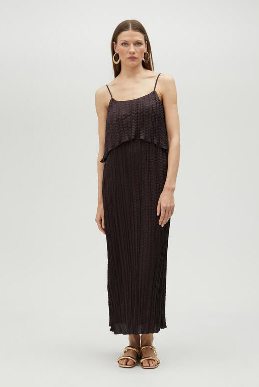 VESTIDO MAITE MIDI FALSO PLISSADO COM FOLHOS - Carla Valente