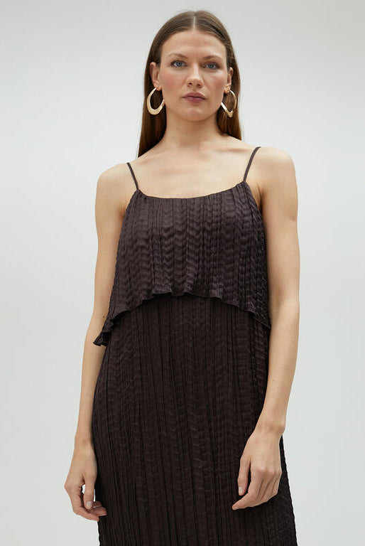 VESTIDO MAITE MIDI FALSO PLISSADO COM FOLHOS - Carla Valente