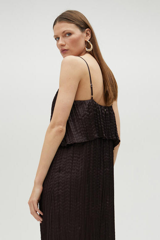 VESTIDO MAITE MIDI FALSO PLISSADO COM FOLHOS - Carla Valente