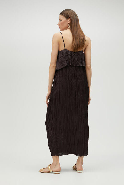 VESTIDO MAITE MIDI FALSO PLISSADO COM FOLHOS - Carla Valente