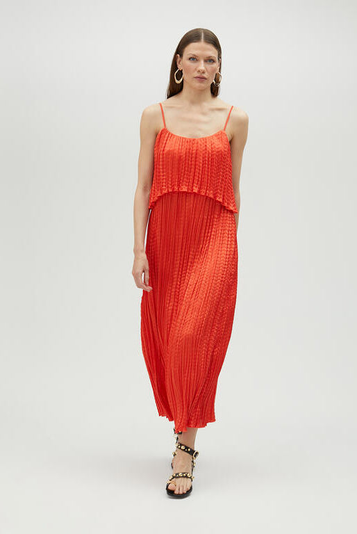 VESTIDO MAITE MIDI FALSO PLISSADO COM FOLHOS - Carla Valente