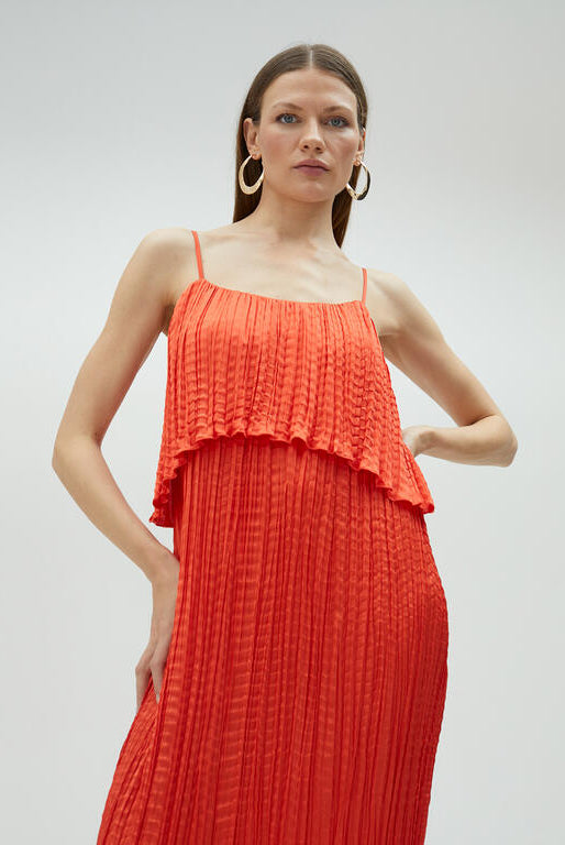 VESTIDO MAITE MIDI FALSO PLISSADO COM FOLHOS - Carla Valente