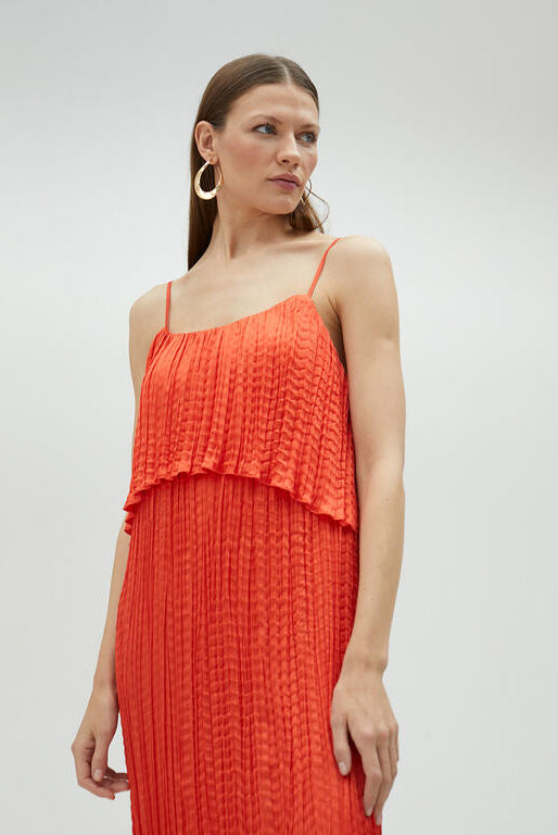 VESTIDO MAITE MIDI FALSO PLISSADO COM FOLHOS - Carla Valente