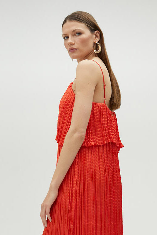VESTIDO MAITE MIDI FALSO PLISSADO COM FOLHOS - Carla Valente