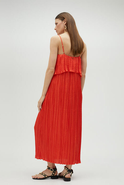 VESTIDO MAITE MIDI FALSO PLISSADO COM FOLHOS - Carla Valente