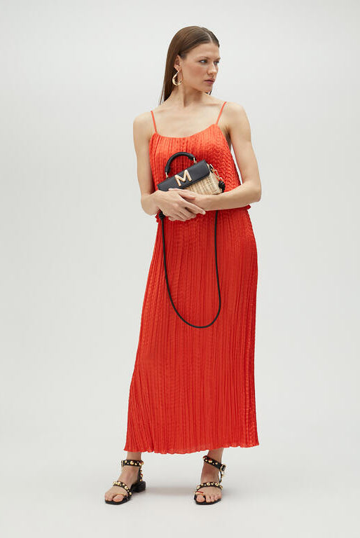 VESTIDO MAITE MIDI FALSO PLISSADO COM FOLHOS - Carla Valente