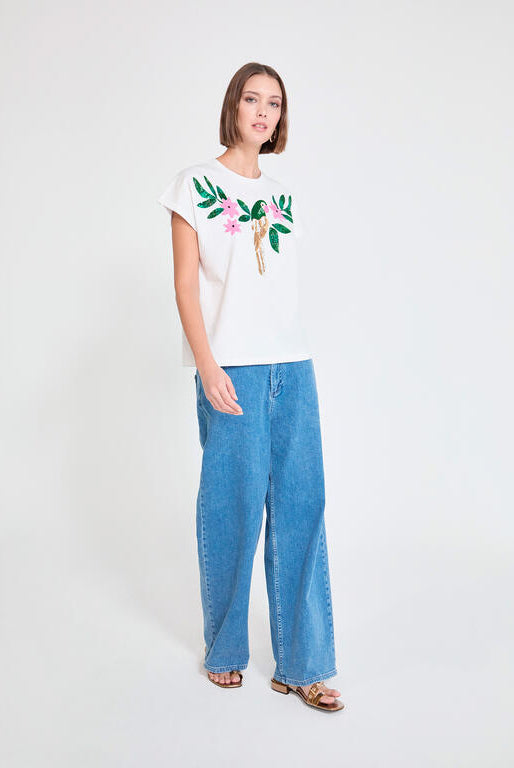T-SHIRT MAITE PAPAGAIO COM JÓIAS - Carla Valente
