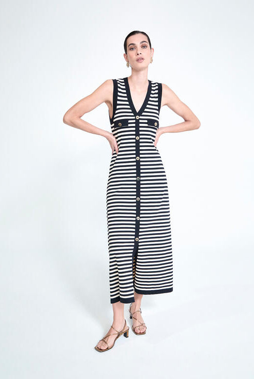 VESTIDO MAITE TRICOT MARINHEIRO ABERTO - Carla Valente
