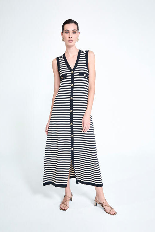 VESTIDO MAITE TRICOT MARINHEIRO ABERTO - Carla Valente