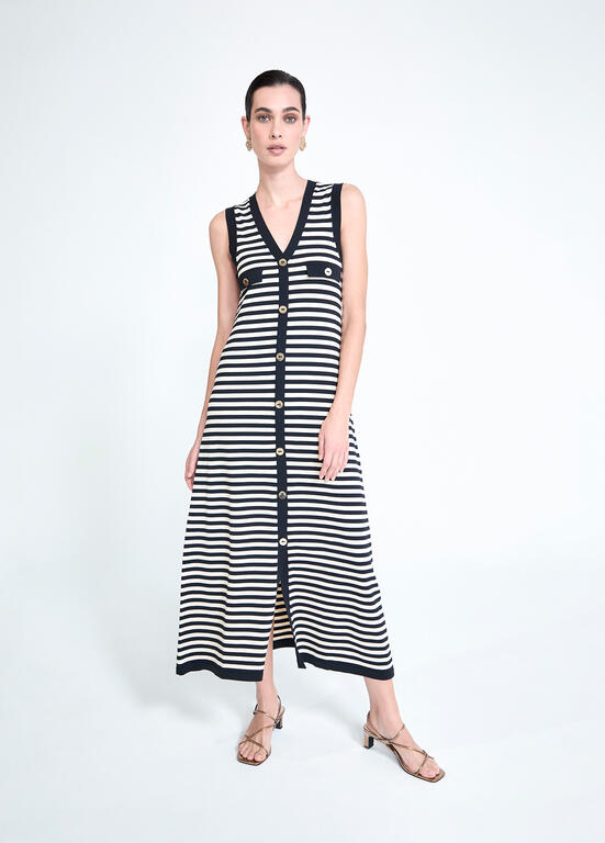 VESTIDO MAITE TRICOT MARINHEIRO ABERTO - Carla Valente