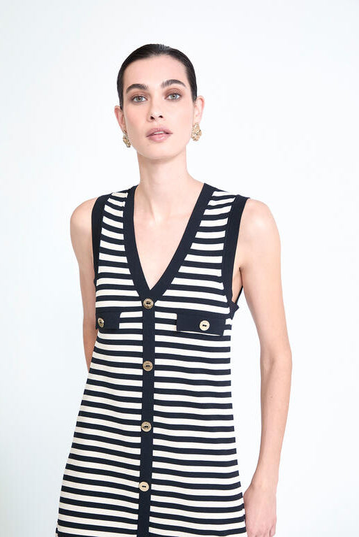 VESTIDO MAITE TRICOT MARINHEIRO ABERTO - Carla Valente