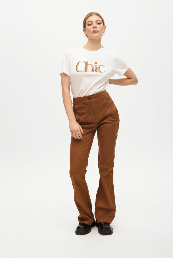 CALÇA LOLA CASADMNT BOCA DE SINO EM SUEDE SINTETICO - Carla Valente