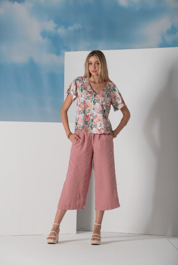 TUNICA LIBERJEANS FLUÍDA ESTAMPA TROPICAL EM V - Carla Valente