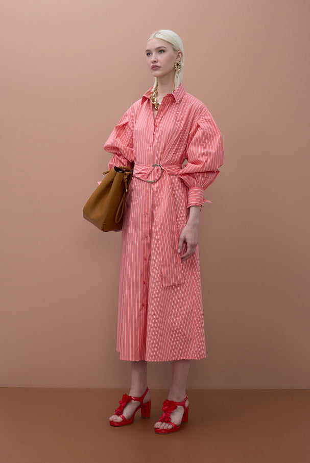 VESTIDO MAITE CAMISEIRO DE POPELONE COM RISCA E CINTO - Carla Valente