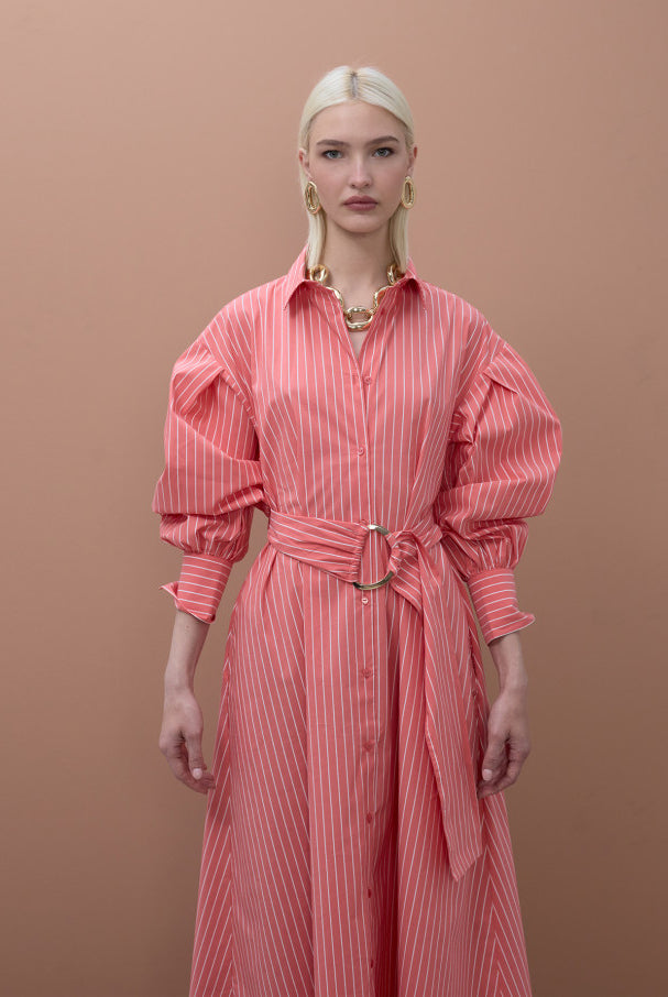 VESTIDO MAITE CAMISEIRO DE POPELONE COM RISCA E CINTO - Carla Valente