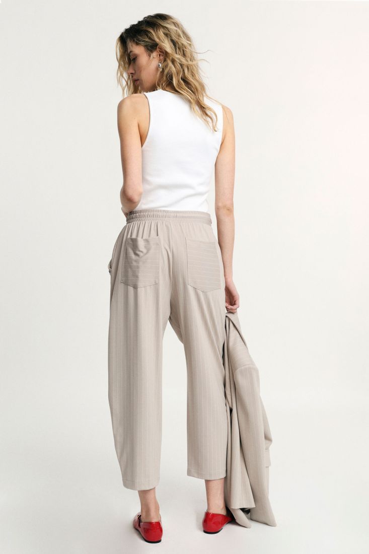 CALÇA PLEASE WIDE LEG LISTRADA CINTA SUBIDA - Carla Valente