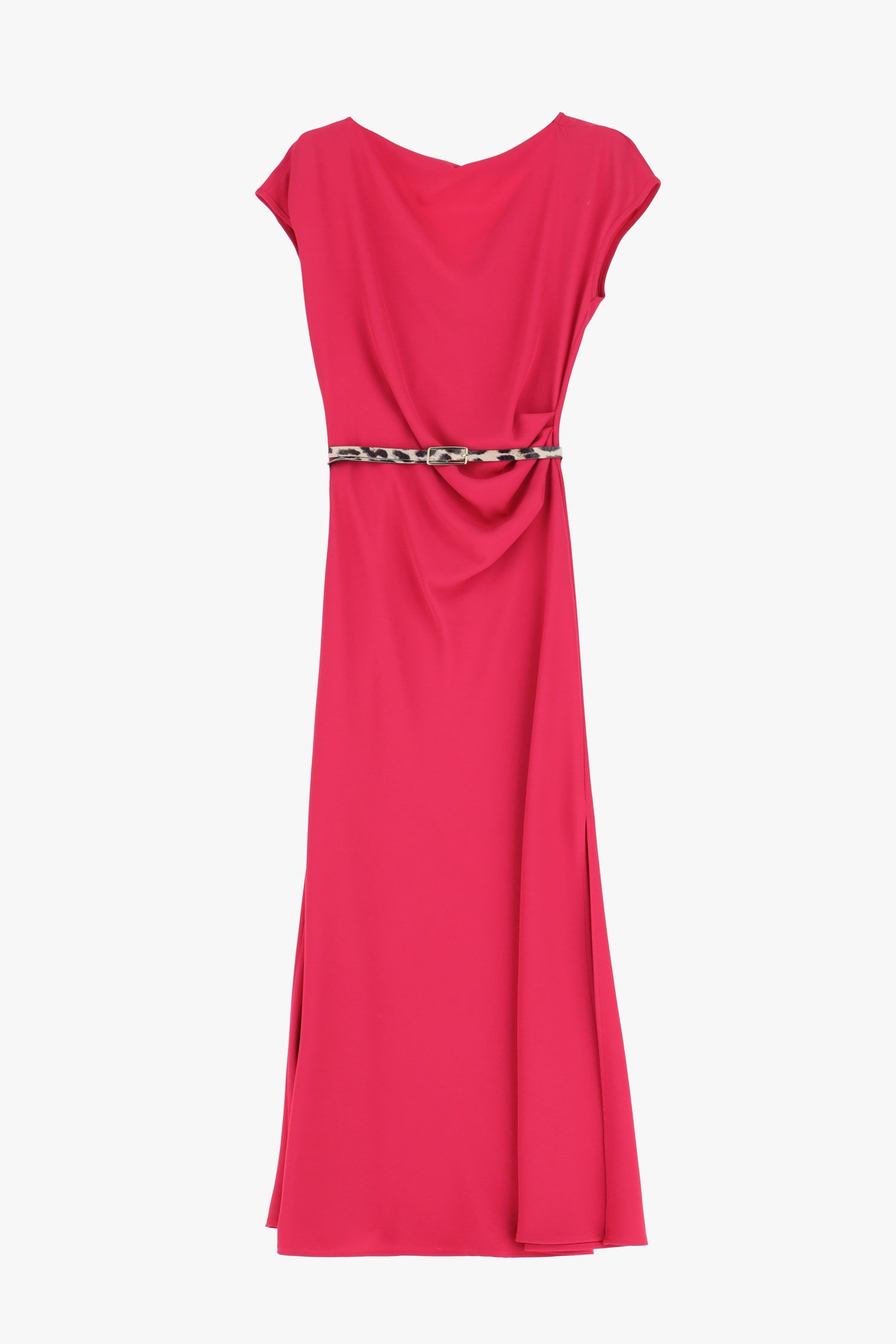 VESTIDO IMPERIAL DECOTE BARCO C/CINTO ANIMAL PRINT - Carla Valente