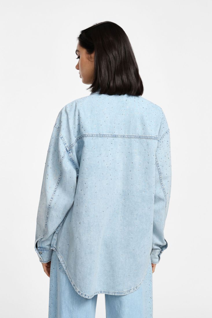 CAMISA PLEASE JEANS COM STRASS E BOLSOS - Carla Valente