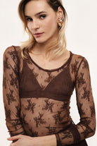 BLUSA IMPERIAL TRANSPARENTE MANGA COMPRIDA  RENDA FLORAL - Carla Valente