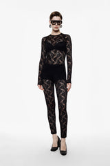 MACACÃO IMPERIAL RENDA TRANSPARENTE MANGA COMPRIDA