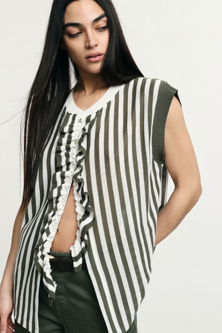 TOP PLEASE LISTRADO MANGA CAVA DRAPEADO - Carla Valente